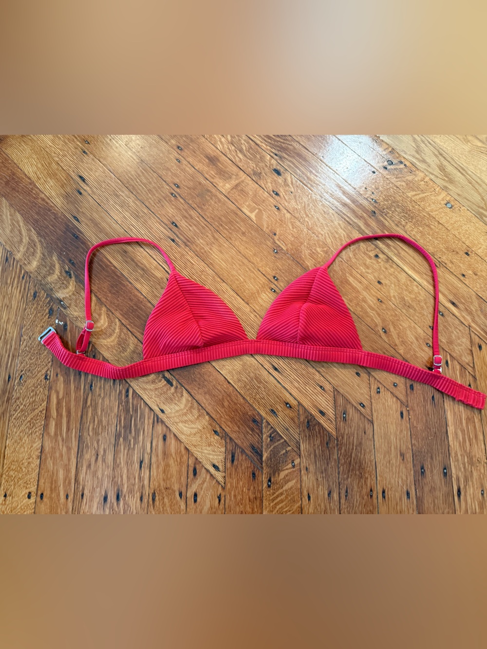 Hollister Red Ribbed Triangle Bikini Top